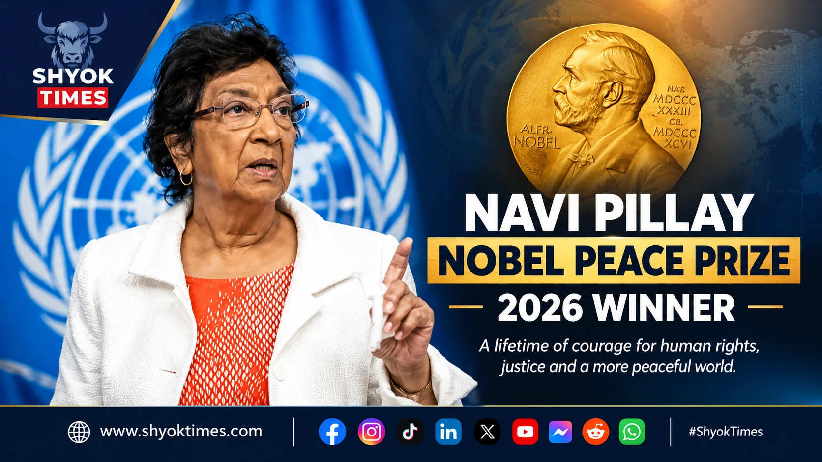 Navi Pillay Nobel Peace Prize 2026 winner pictured at Nuremberg Palace of Justice after award announcement