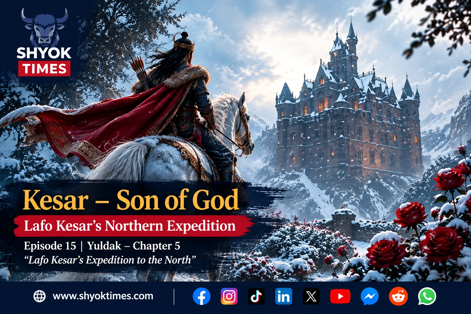 Lafo Kesar and his magical horse Kyangbo Helpa reach the roof of Dray Shima Rgyal’s fortress in Episode 15 of Kesar – Son of God.