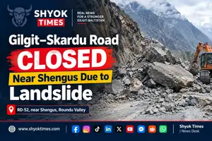 Landslide blocks the Gilgit–Skardu Road near Shengus in Roundu Valley, Gilgit-Baltistan.