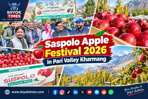 Saspolo apples displayed at the 7th National Saspolo Apple Festival 2026 in Pari Valley, Kharmang, Gilgit-Baltistan.