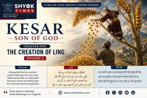 Kesar – Son of God, Chapter One: The Creation of Ling, Episode 02 — A Lama shakes a giant wheat stalk, pouring endless grain into a Himalayan field as Khangchak Mechak witnesses the miracle of abundance and destiny.