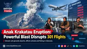 Anak Krakatau eruption sends volcanic ash across Indonesia, disrupting 301 flights and stranding passengers at airports.