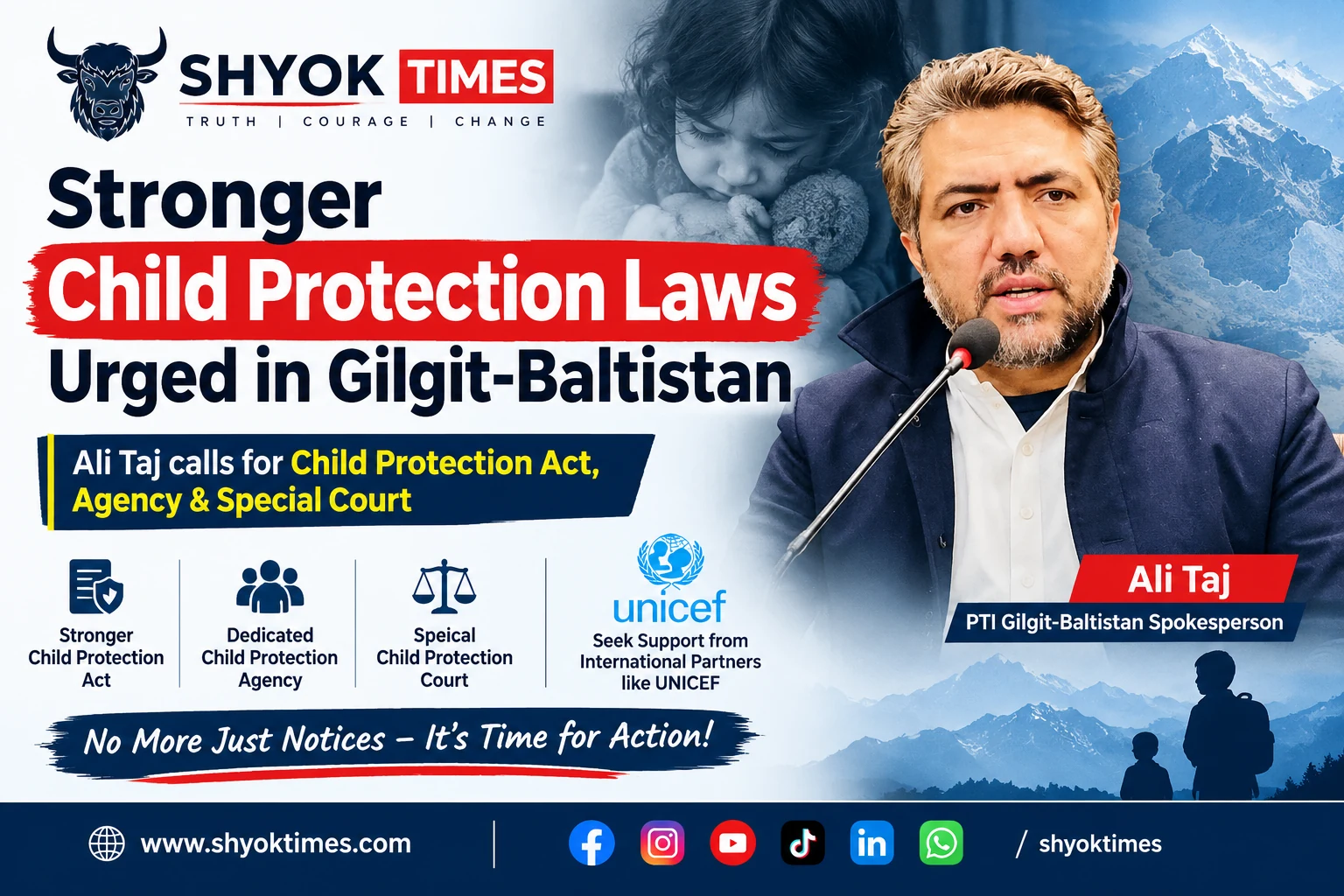 Ali Taj calls for stronger child protection laws, a dedicated agency and special court in Gilgit-Baltistan.